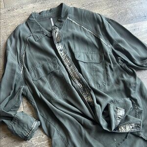 Free People Green Button Down Shirt Relaxed Fit